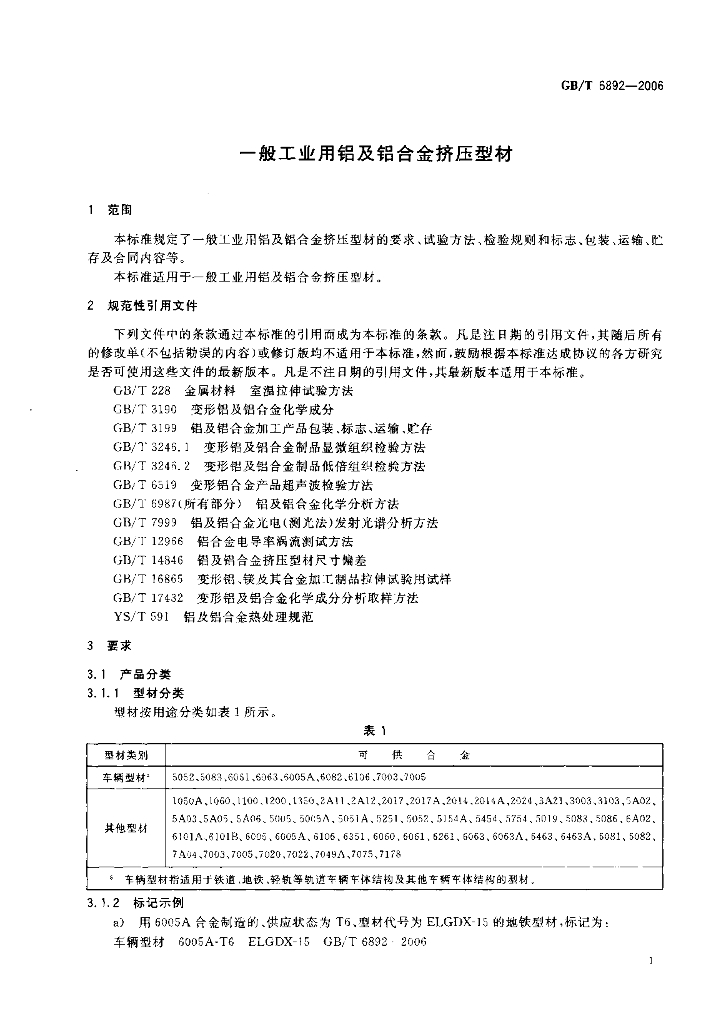 GB/T 6892-2006 一般工业用铝及铝合金挤压型材_国家标准 - 电子标准网